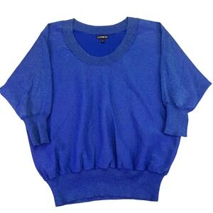 Express Sweater Women's Small Blue Sparkle Dolman Sleeve Top Half‎ Sleeve Party